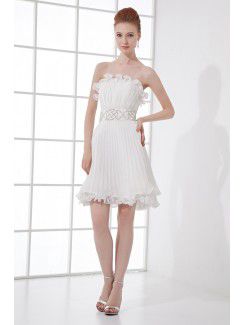 Chiffon Strapless Column Short Sequins and Sash Cocktail Dress