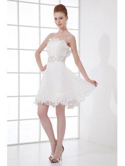 Chiffon Strapless Column Short Sequins and Sash Cocktail Dress