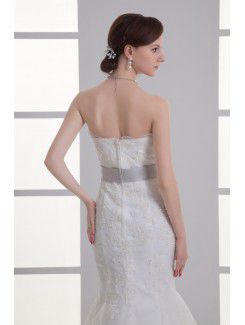 Satin and Net Strapless Sheath Sweep Train Sash Wedding Dress