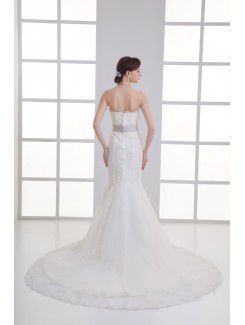 Satin and Net Strapless Sheath Sweep Train Sash Wedding Dress