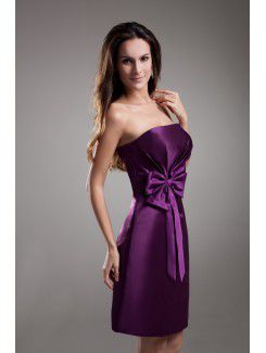 Satin Strapless Short Sheath Bow Cocktail Dress