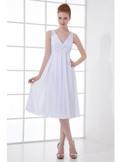 Chiffon V-Neckline Column Knee-Length Sequins Cocktail Dress