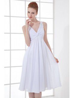 Chiffon V-Neckline Column Knee-Length Sequins Cocktail Dress