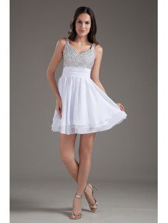 Chiffon Sweetheart Corset White Short Sequins Cocktail Dress