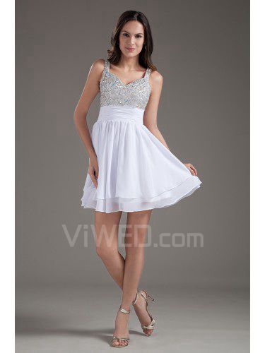 Chiffon Sweetheart Corset White Short Sequins Cocktail Dress