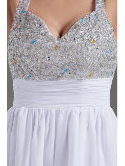 Chiffon Sweetheart Corset White Short Sequins Cocktail Dress