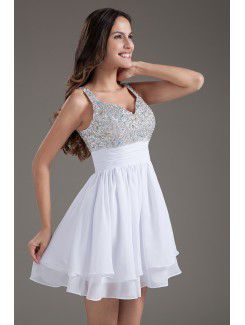 Chiffon Sweetheart Corset White Short Sequins Cocktail Dress