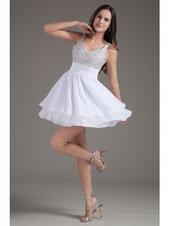 Chiffon Sweetheart Corset White Short Sequins Cocktail Dress