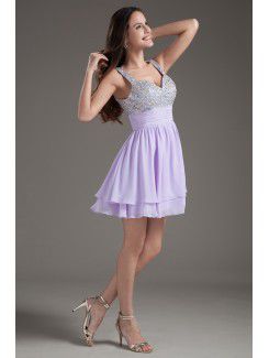 Chiffon Sweetheart Corset Purple Short Sequins Cocktail Dress