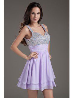 Chiffon Sweetheart Corset Purple Short Sequins Cocktail Dress