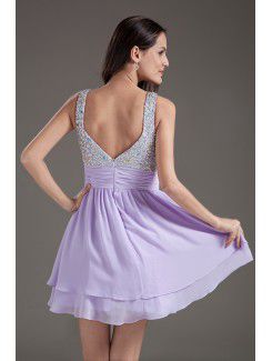 Chiffon Sweetheart Corset Purple Short Sequins Cocktail Dress