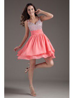 Chiffon kæreste korset pink short pailletter cocktail kjole