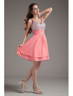 Chiffon Sweetheart Corset Pink Short Sequins Cocktail Dress