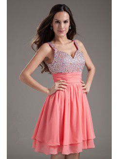 Chiffon Sweetheart Corset Pink Short Sequins Cocktail Dress