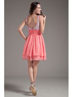 Chiffon Sweetheart Corset Pink Short Sequins Cocktail Dress