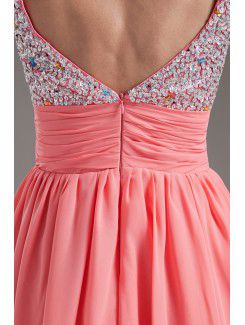 Chiffon Sweetheart Corset Pink Short Sequins Cocktail Dress