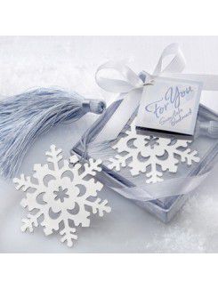 Zilverkleurige afwerking sneeuwvlok bladwijzer met ijsblauw kwastje