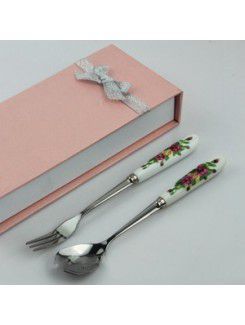 Ceramic Handle Fork And Spoon Set Wedding Favor