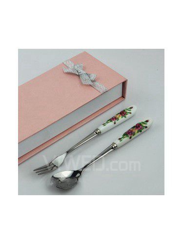 Ceramic Handle Fork And Spoon Set Wedding Favor
