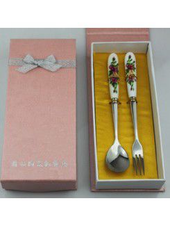 Ceramic Handle Fork And Spoon Set Wedding Favor