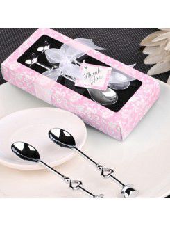 Silver Teacups Spoon Set Wedding Favor