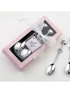 Silver Teacups Spoon Set Wedding Favor