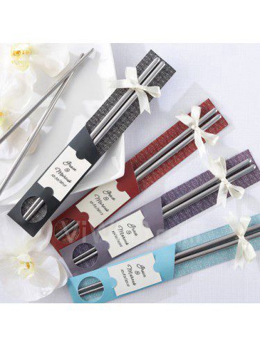 "East Meet West" Stainless Steel Chopsticks Wedding Favor (12 Pairs)