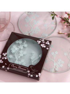 Cherry Blossoms Frosted Glass Coasters(set of 2)