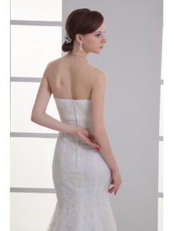 Satin and Net Strapless Sheath Sweep Train Embroidered Wedding Dress