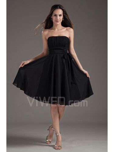 Chiffon stropløs korset sort knælang vinduesramme cocktail kjole