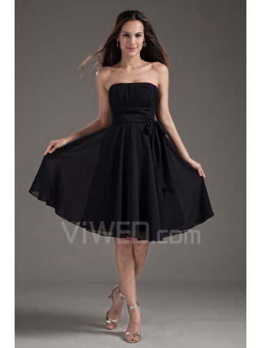 Chiffon-trägerloses korsett schwarz knielang schärpe cocktail-kleid