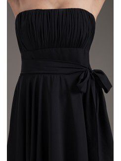 Chiffon Strapless Corset Black Knee Length Sash Cocktail Dress