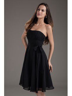 Chiffon Strapless Corset Black Knee Length Sash Cocktail Dress