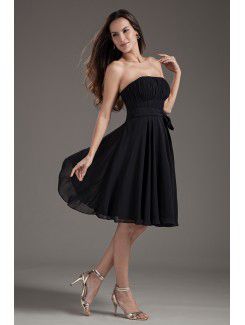 Chiffon Strapless Corset Black Knee Length Sash Cocktail Dress