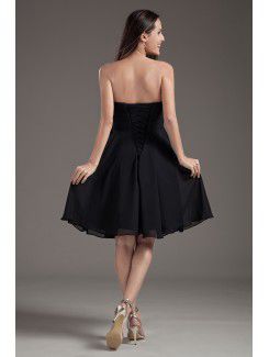 Chiffon Strapless Corset Black Knee Length Sash Cocktail Dress