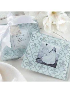 Fleur-de-lis glass foto coasters (sett med 2 )