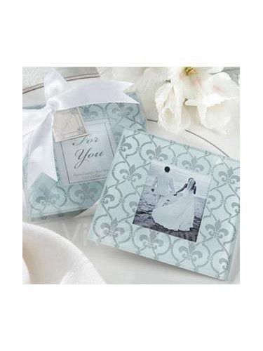 Fleur-de-lis glass foto coasters (sett med 2 )