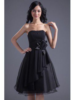 Chiffon Strapless Sheath Knee Length Hand-made Flower Cocktail Dress