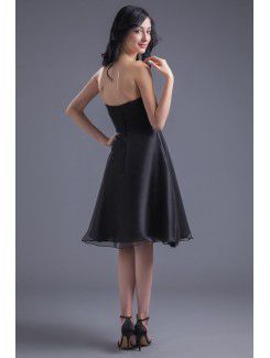 Chiffon Strapless Sheath Knee Length Hand-made Flower Cocktail Dress