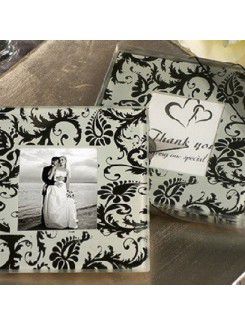 Photo Coaster Favor With Black Damask Design (Set of 2)