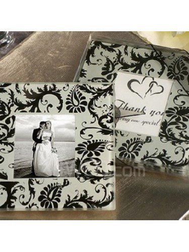 Photo Coaster Favor With Black Damask Design (Set of 2)