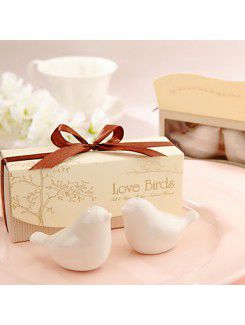 "Love Birds In The Window" Ceramic Salt & Pepper Shakers Wedding Favor (Set of 2)