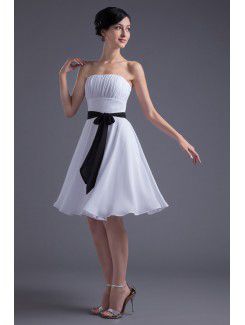 Chiffon Strapless Sheath Knee Length Sash Cocktail Dress