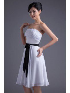 Chiffon Strapless Sheath Knee Length Sash Cocktail Dress