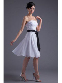 Chiffon Strapless Sheath Knee Length Sash Cocktail Dress