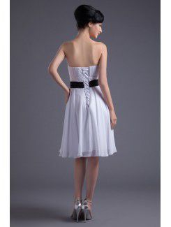 Chiffon Strapless Sheath Knee Length Sash Cocktail Dress