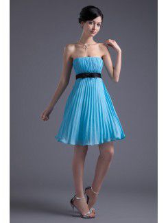 Chiffon Strapless Sheath Knee Length Sash and Bow Cocktail Dress