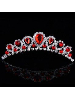 Beauitful Rhinestiones and Red Zircons Wedding Tiara