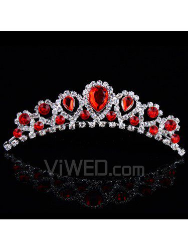 Beauitful rhinestiones i czerwone cyrkonie ślub tiara