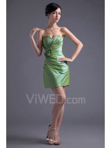 Taffeta Sweetheart Sheath Short Hand-made Flower Cocktail Dress